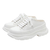 Chunky Sneakers White Lolita Shoes Woman's Slippers Platform High Heels Thick Soled Canvas Casual Women's Loafers Slip-ons