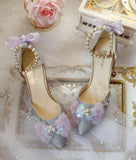 Kawaii girl sweet lolita shoes pearl lace bowknot princess kawaii shoes round head high heel women shoes