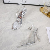 Transparent Sandals Women Silver Clear Pvc Sandals Stiletto High Heeled Sandals Woman Sexy Crystal Shoes Stripper Wedding Size43