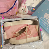 Pink Cute Rabbit Ear High Top Canvas Shoes Female Student Spring Japanese Soft Lolita Girl Fashion Lace Up Anime Boots