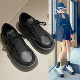 Heighten Platform Mid Heel Lolita Board Shoes Women Big Head Student Muffin Thick Bottom Autumn Sports Black White Pu Sneakers