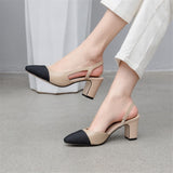 Low Heels Real Leather Slingbacks Shoes Women Square Toe Pumps Thick Heel Shoes Brand Design Lady Footwear  Size 40