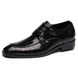 Men's Business Dress Office Shoes Crocodile Grain Leather Shoes Mens Buckle Casual Wedding Party Shoes Men Flats Plus Size