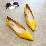 Flat Heel Shoes Women Pointed Toe Patent Leather Lemon Yellow Wine Red Lady Fashion Flats Candy Color Flat Sole Large Size 42 43