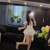 New In Dresses Green White Two-piece Fairy Dress korean Fashion Pleated High Waist bodycon Sexy Summer Dress Women