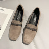 Crystal Chain Flock Loafers Women Low Heels Espadrilles Women Shoes Ballerina Retor Square Toe Nubuck Velvet Moccasins Flats