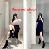 Women's Dress Pointed Mid-heeled Short Ankle Boot Female Autumn Knitted Block Low Heel High Socks Boots Shoes for women