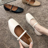 Women Low Heel Shoes Square Toe Retro Mary Janes Pumps Casual Spring Autumn Lady Weekly Shoes Size 35-40