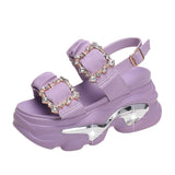 Metal Double Buckle Chunky Sandals Women Summer Shiny Crystal Platform Sandals Woman Fashion Pleated Thick Bottom Sandalias