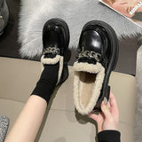 Women's Shoes Platform Round Toe Oxfords Casual Female Sneakers Slip-on Loafers With Fur British Style Clogs Leather New Slip On