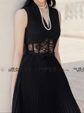 Sundress Women Boho Beach Lace Summer Sexy Backless Runway Sleeveless Woman Dresses Embroidery Party  Solid Black Dress Robe