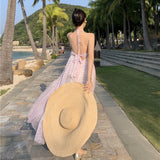 Summer Purple Maxi Halter Dress Women Long Elegant Flowy Casual Beach Dresses for Wedding Guest Bridesmaid Birthday Prom