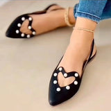 Plus Size 41 42 43 Women's Flats Pointed Toe Sandals Rivet Slip on Flat Shoes for Woman Beach Shoes Leather Summer Heart 1072N