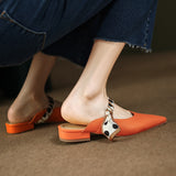 Slippers Mules Sandals Summer Women's Spring Shoes Low heel Luxury Woman Home Clothes Elegant Party Korean Orange Slingback