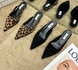 Spring Pointed Toe Mules Fashion Leopard Print Women Slippers Casual Women's Shoes Women Low Heels Elegant Ladies Outdoor Slide