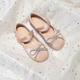 Girls Princess Shoes  Spring Fashion Mary Jane Dress Rowtie Shoes Baby Kids Flats Patent Brand Rhinestone Glitter Soft Sole