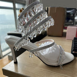 Summer Crystal Pendant Sandals Rhinestone High Heels 10cm Open Toe Women's Shoes Party Wedding Bridal Shoes Big Size 34-43