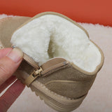 Winter Baby Snow Boots Leather Warm Plush Infant Shoes Zip Side Soft Sole Fashion Toddler Boys Girls Boots 15-25