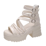 Women's Fashion Ankle Strap Wedges Sandals Platform Chunky Heel Sandals for Women Summer Thick Bottom Gladiator Shoes Woman