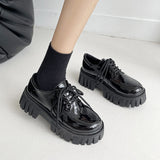 Patent Leather Platform Oxford Shoes for Women Spring Casual Lace Up Flats Woman Black Chunky Shoes