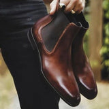 Brown Men Chelsea Boots Business Men Short Boots Slip-On Round Toe Black Free Shipping Boots for Men Botas De Trabajo Hombre