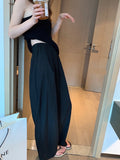 Pphmm Elastic Waist Pleated Loose Pant Beige Black Casual Women Pants