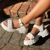 Women Fashion Weave Platform Sandals Summer Thick Soled Non-slip Beach Shoes Woman Buckle Strap Thick Heel