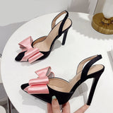 Ins Style Satin Butterfly-knot Women Pumps Sexy Slip-On Ankle Strap Pointed Toe High Heels Slingback Shoe