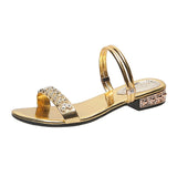 The New Sandals Women Summer  Fashion Elegant Non-Slip Crystal luxury Ladies Slippers Rivet Rhinestone Low Heels