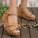 Brand Design Chunky Platform Sandals for Women Summer Buckle Strap Wedge Sandles Woman Rivet Thick Sole Gladiator Sandalias