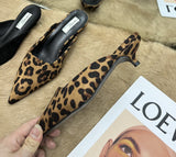 Spring Pointed Toe Mules Fashion Leopard Print Women Slippers Casual Women's Shoes Women Low Heels Elegant Ladies Outdoor Slide