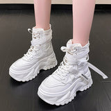 Fashion Women Chunky Platform Motorcycle Boots White Lace Up Thick Bottom Shoes Woman Autumn Winter Ankle Botas De Mujer