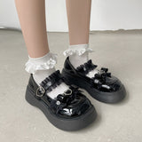 ZOKI Sweet Lace Bowknot Lolita Shoes Women Heart Buckle Platform Mary Janes Woman Cute Thick Bottom Non-slip JK Shoes