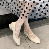 Women Low Heel Shoes Square Toe Retro Mary Janes Pumps Casual Spring Autumn Lady Weekly Shoes Size 35-40