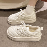 Winter Shoes Women Female Footwear Round Toe Clogs Platform Casual Sneaker Dress New Cross Small Creepers Lace-Up Cross-tied Sol