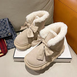 Winter Boots With Fur Australia Women's Rubber Shoes Rain Flat Heel Plush Snow  Ladies Lolita Slipper Flock Butterfly-knot B