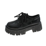 Patent Leather Platform Oxford Shoes for Women Spring Casual Lace Up Flats Woman Black Chunky Shoes