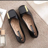 Flat Shoes Women Fashion Square Breathable Casual Black Comfortable Work Shoes Soft Large Size Women's Shoes