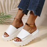 Black PU Leather Platform Slippers Women Plus Size 43 Thick Soled Sandals Woman Summer Non-slip Slides Shoes Female