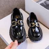 Princess Shoes  Spring Black Loafers Baby Boys School Shoes Metal Kids Fashion Casual PU Glossy Children Cute Mary Janes New