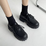 Patent Leather Platform Oxford Shoes for Women Spring Casual Lace Up Flats Woman Black Chunky Shoes