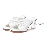 Womens Cross Strap High Heels Slippers  Summer Luxury Golden Square Toe Sandals Women Designer Clear Heel Slides Woman