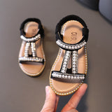 Summer Girls Sandals Fashion Pearl Roman Sandals Rhinestone Kids Princess Shoes Soft Bottom