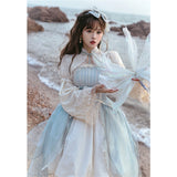 Sweet Girls Blue Bell Orchid Puff Sleeve High Waist Lolita Dress Kawaii Woman Bowknot Lace Spring Cute Vestidos