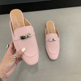 Women Flat Slippers New Fashion Metal Chain Close Toe Mule Shoes Slip On Casual Loafers Brand Slides Flip Flops