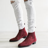 New In Wine Red Men Chelsea Boots Flock Round Toe Business Boots for Men with Free Shipping Men Boots Bottes Pour Hommes