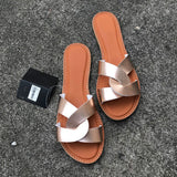 Summer Women Sandals Shoes Summer Style Fashion PU Leather Interlocking Surface Female Slippers Solid High Quality Woman Slides