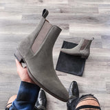 New Gray Chelsea Boots Flock Slip-On Round Toe Business Men Short Boots Free Shipping Size 38-46 Botas Cuturno Masculinas