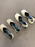 Summer Hollow Out Pure Color Sandals Woman Non Slip Casual Elegant Shoes Beach Korean Style Buckle Medium Heels Shoes Slim