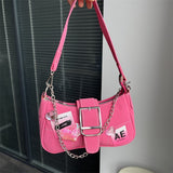 Y2K Sweet Cool Women's Underarm Bag Hot Girls Pink Shoulder Bags Messenger Bag Retro Design Female Chain Purse Armpit Handbags